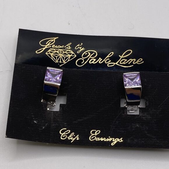 Vintage Park Lane 3 Piece Set Silver Tone Faux Amethyst Ring Sz7 Clip Earrings - Picture 7 of 14